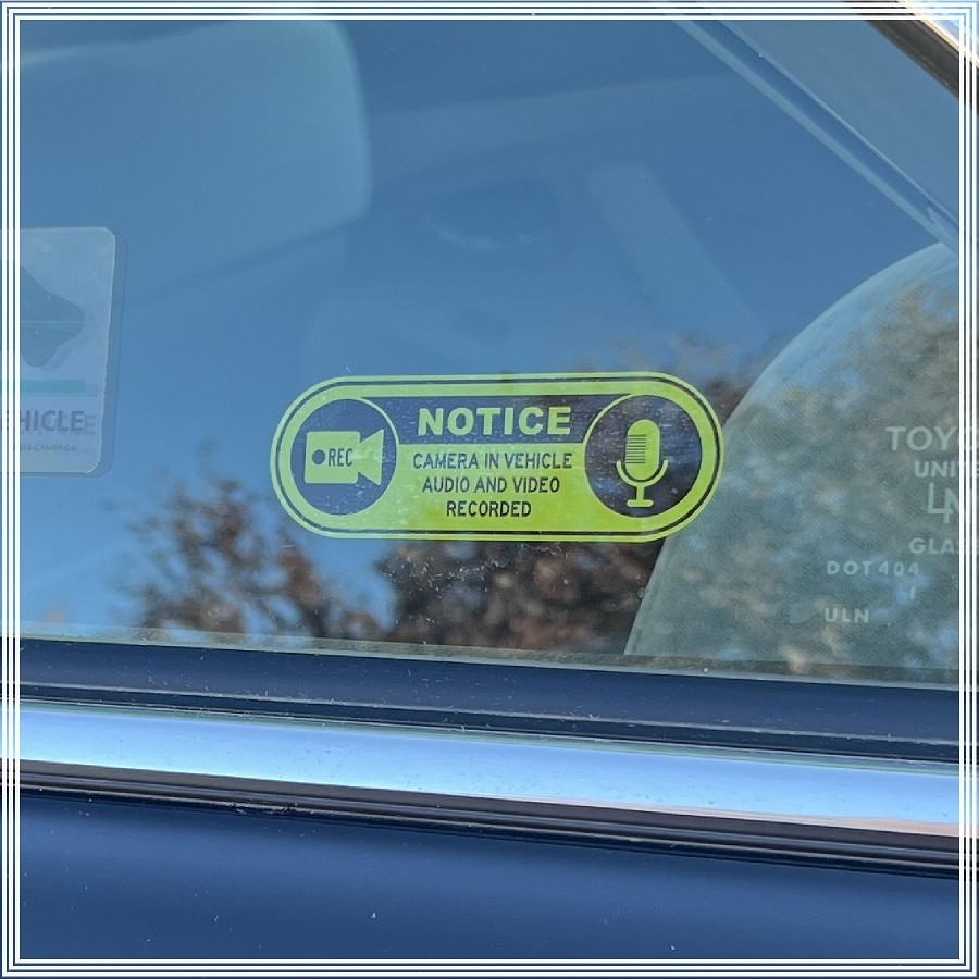 Camera in Car Recording Video 6-Pack INSIDE MOUNT Decals Black Yellow 3" x 1"