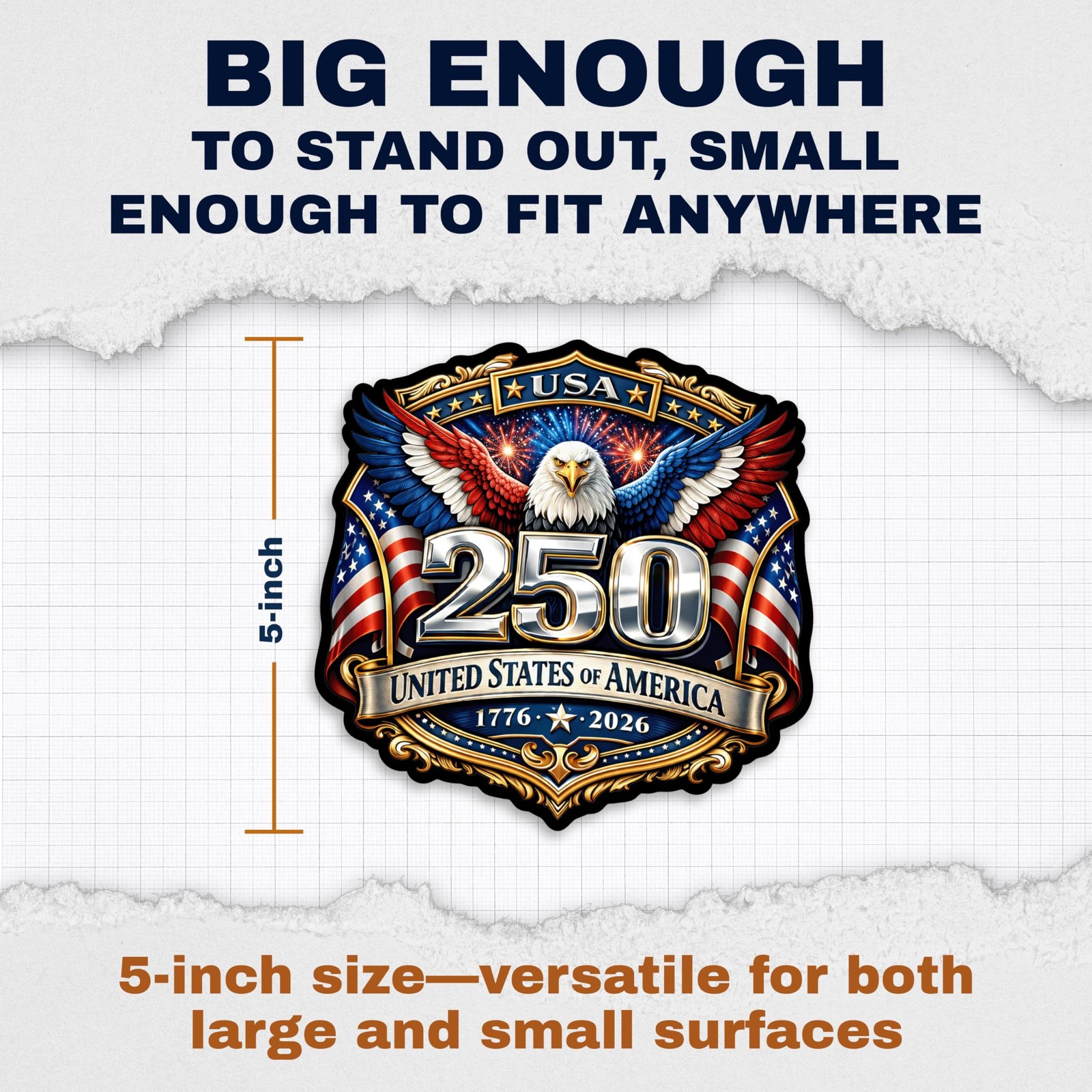 USA 250th Anniversary Vinyl Sticker 2 Pack 5in Patriotic Car Window Decal