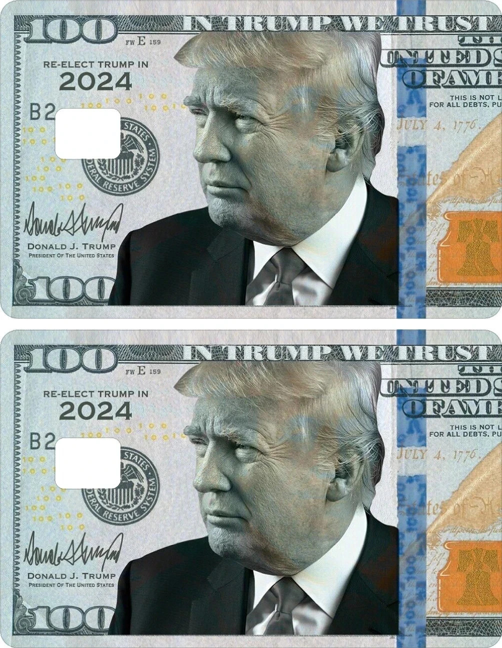 $100 Trump 2024 – Credit Card Skin Cover Decal Sticker (SMALL CHIP) – 6PK