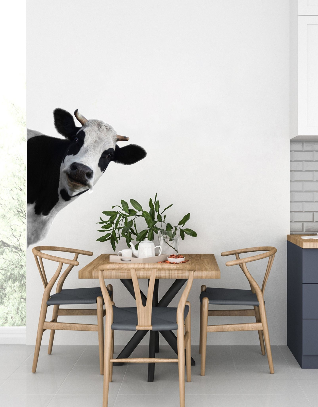 Peeking Cow Wall Decal Color Graphics. #6266