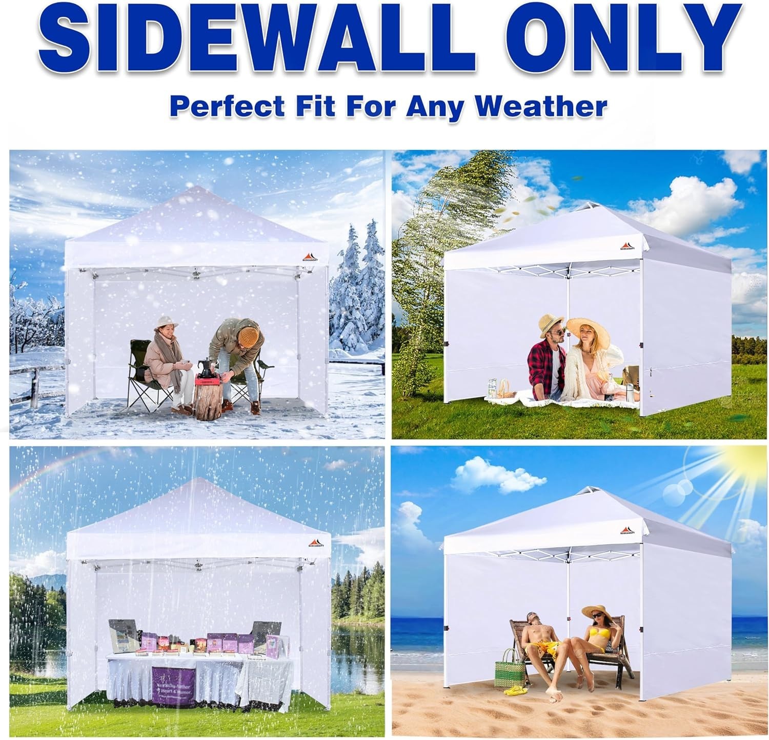 Sidewall for 12X12Ft Canopy Frame, 3 Pack Sunwalls Only,(White)