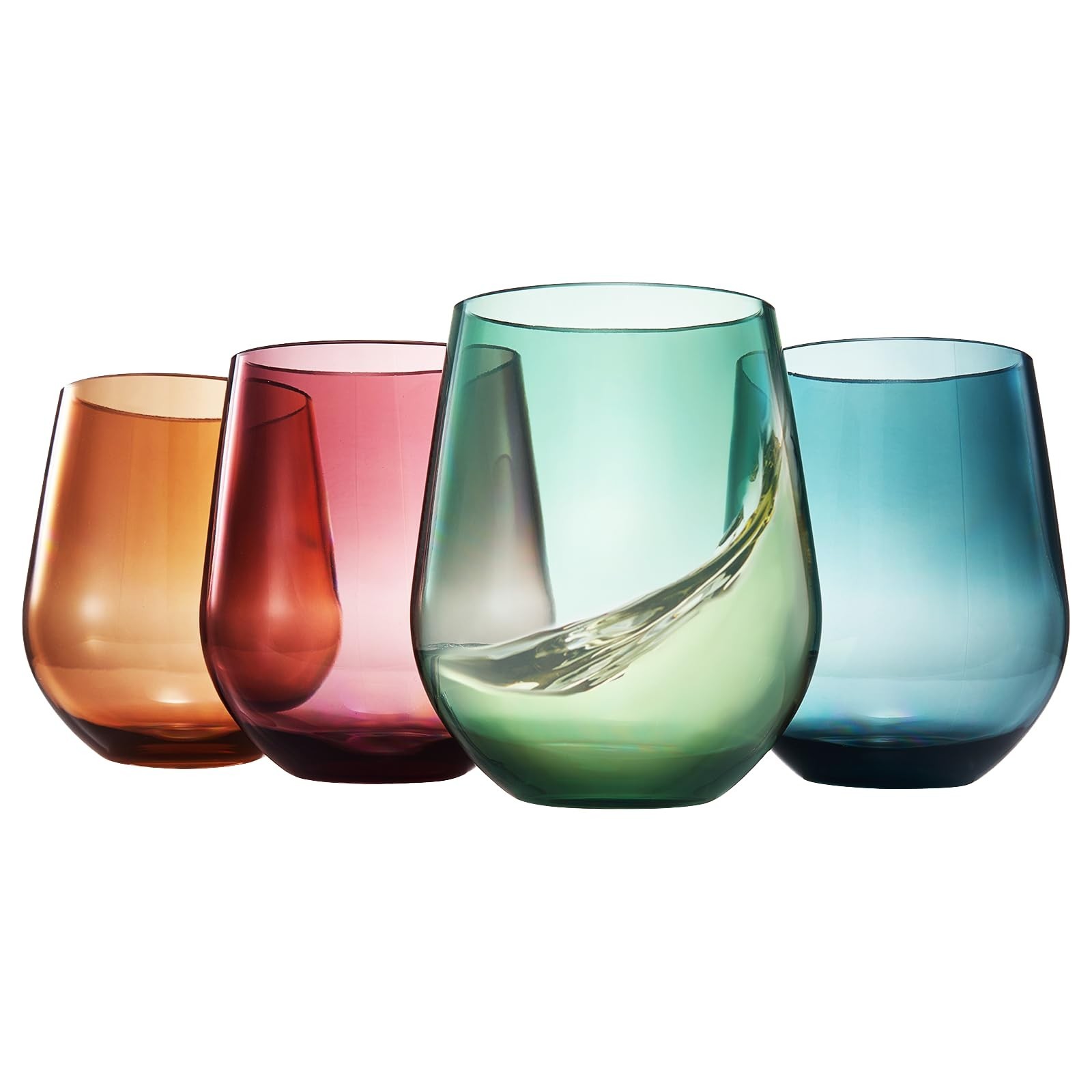 Tritan BPA-Free Plastic Shatterproof Stemless Wine Glasses, – 4 Set – Acrylic…