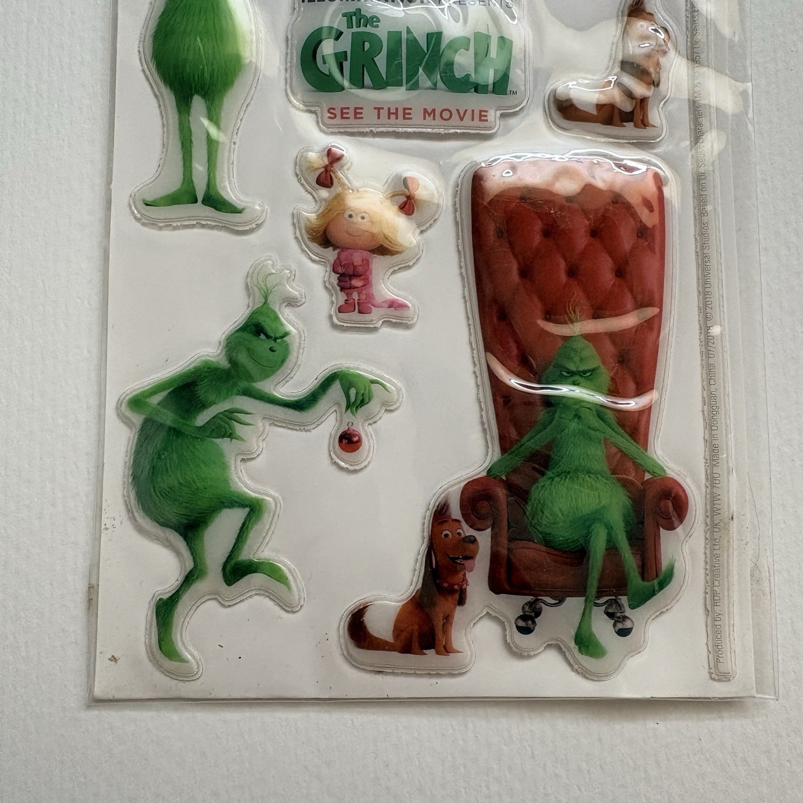 New The Grinch movie Puffy Sticker Sheet 2018 Dr Seuss Christmas New Sealed