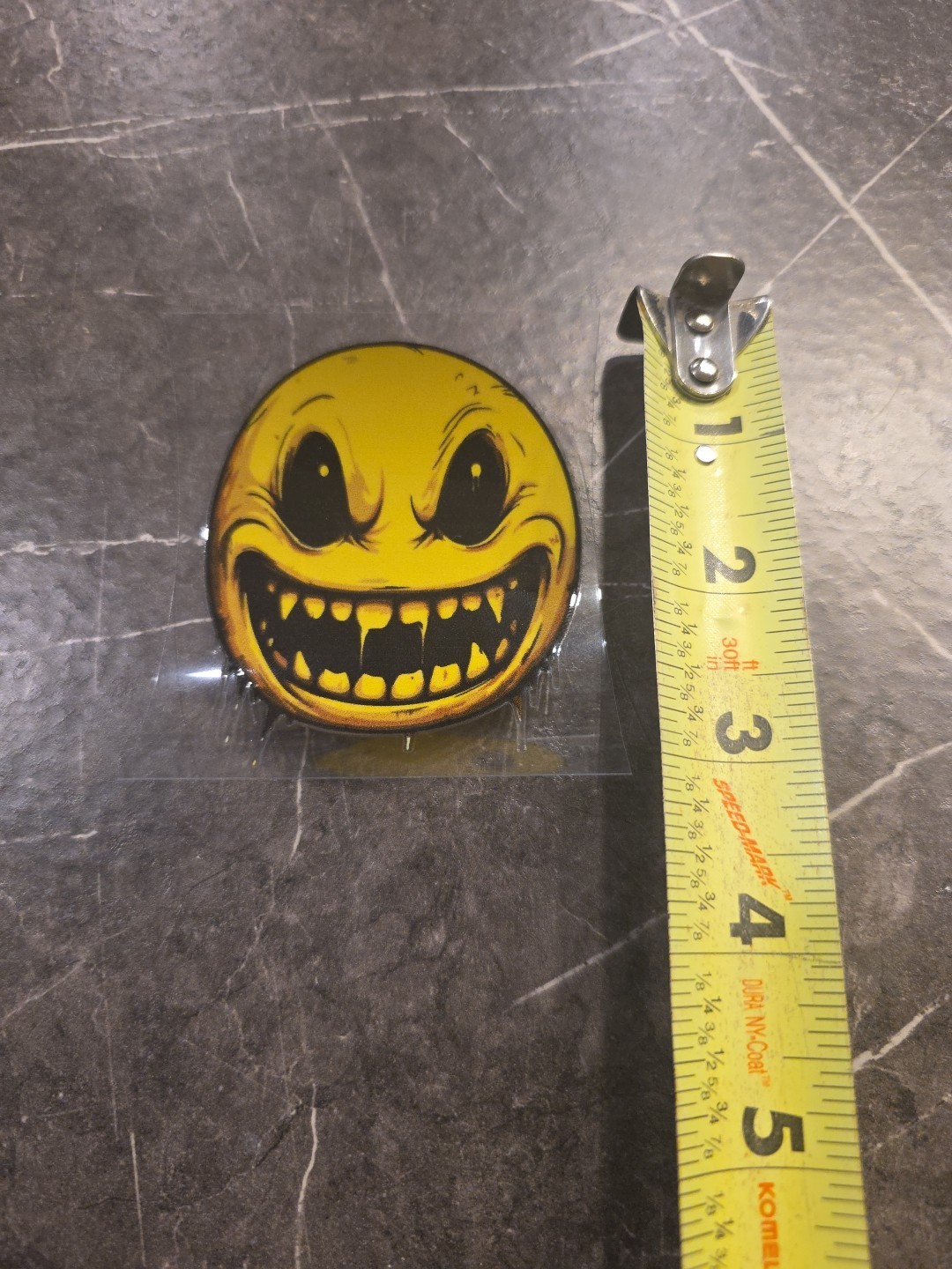 Evil Fanged Smiley Face Emiji UVDTF Raised Decal Sticker Full Color Waterproof