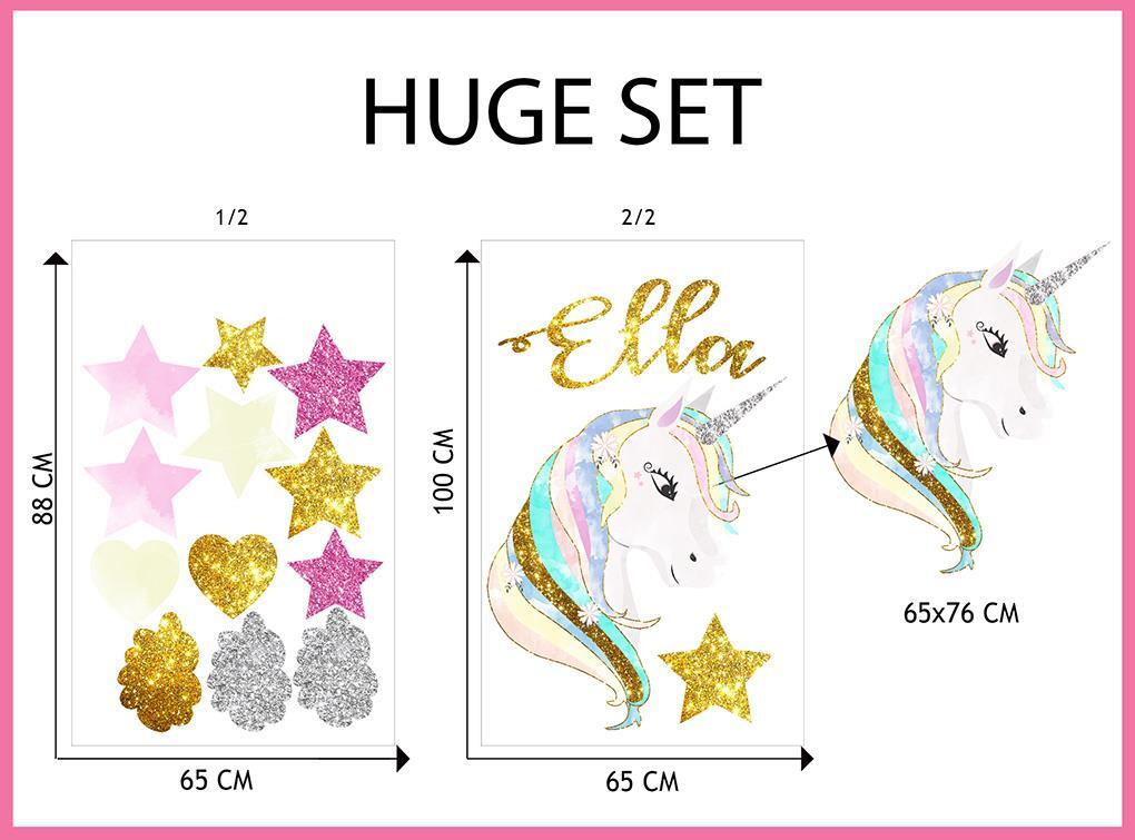 Unicorn Set Personalized Name Wall Sticker Decal Mural Art Girls Bedroom WC354