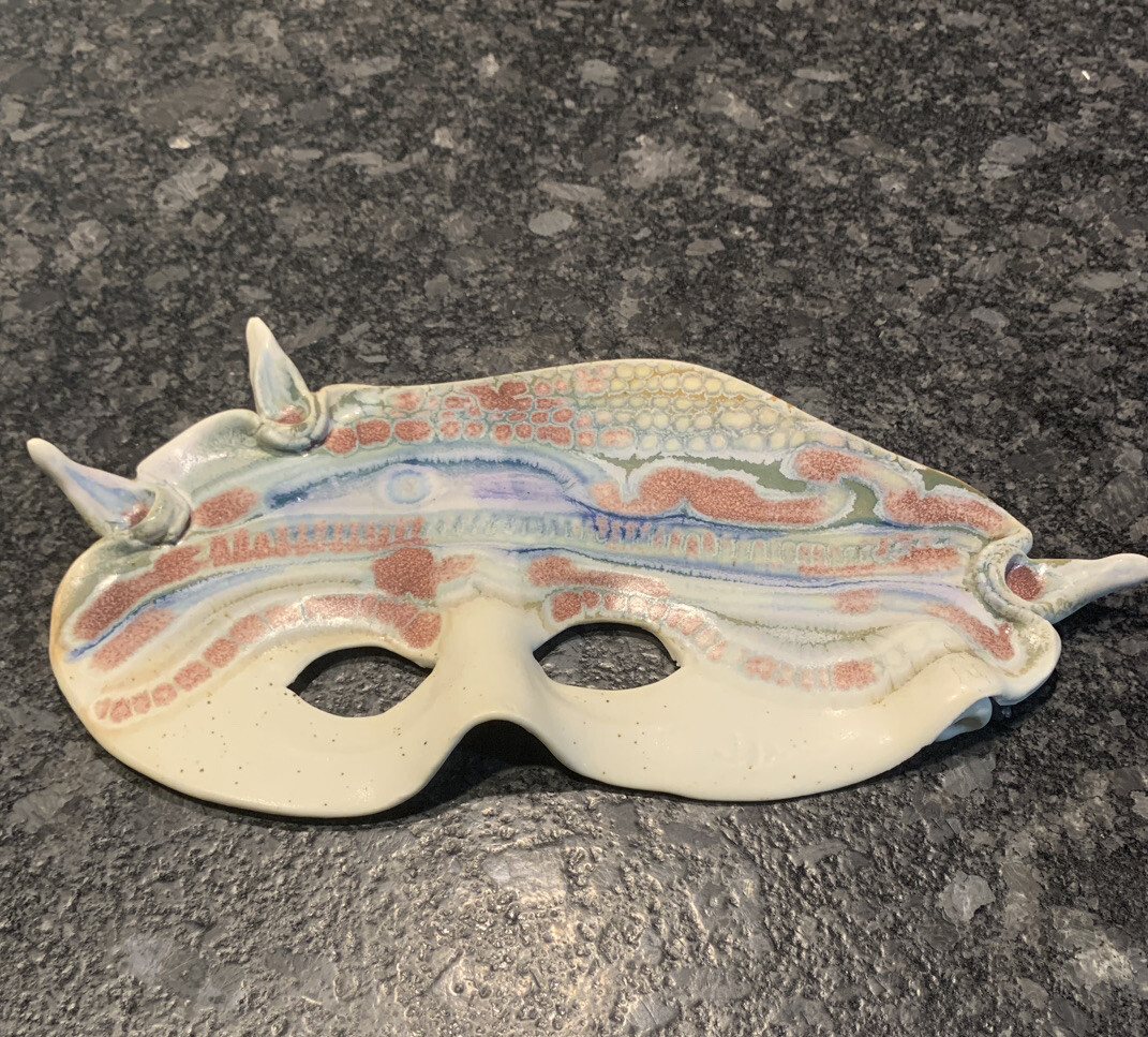 Pottery Handpainted Face Wall Mask 12” In Length By 6 1/2” Wide Beautiful