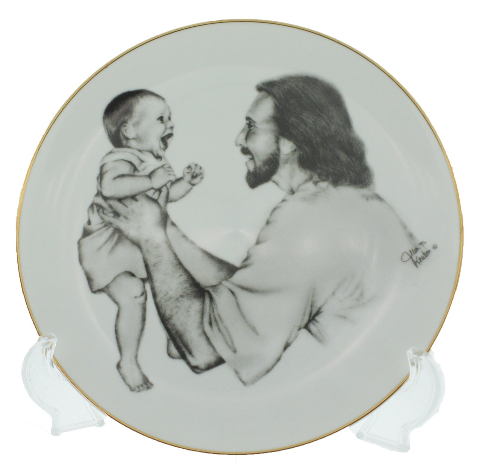 P14 Christ with Child Up Plate White plate w/easel Mormon One Moment In Time LDS
