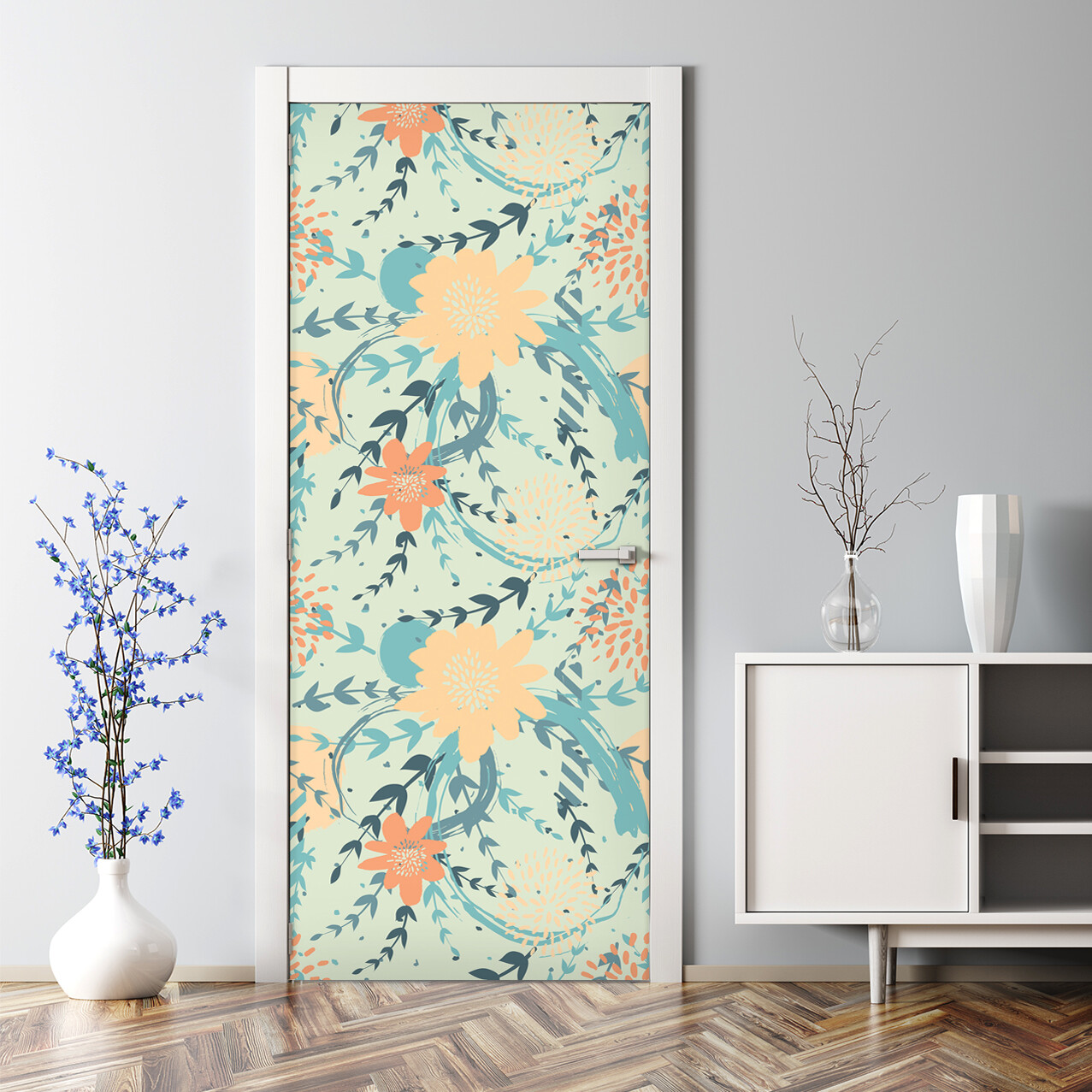 Doodle floral Door Decal Adhesive Peel & stick Colorful nursery Kids room decor