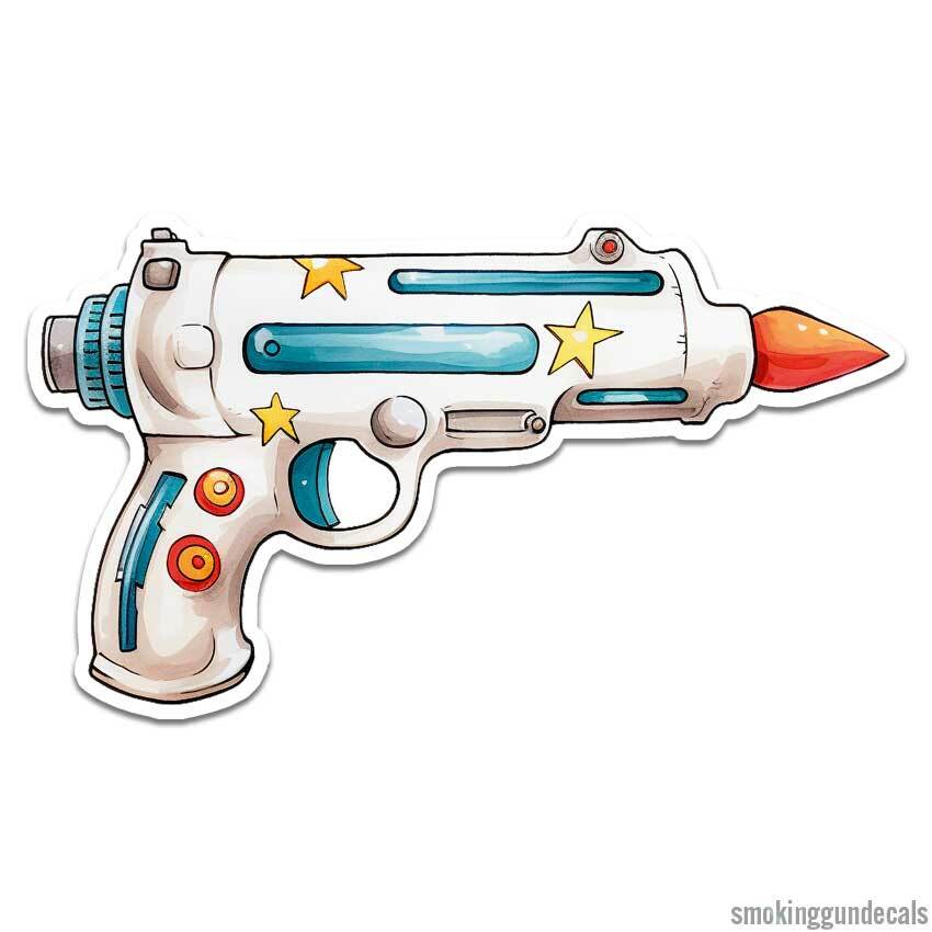 Space Laser Gun, Vinyl Decal Sticker, Indoor Outdoor, 3 Sizes, #12331