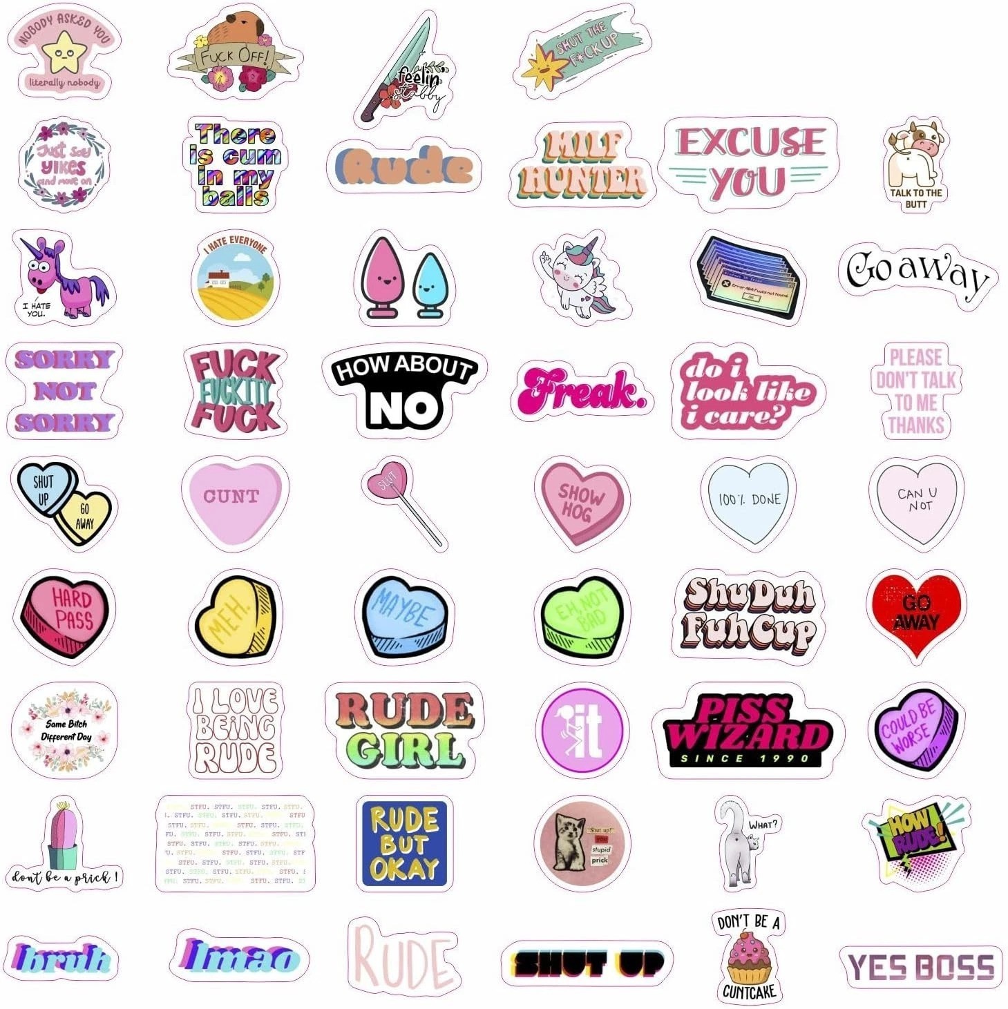 Crude Humor Sticker Set: 100 High-Quality Vinyl Stickers for Personalizing