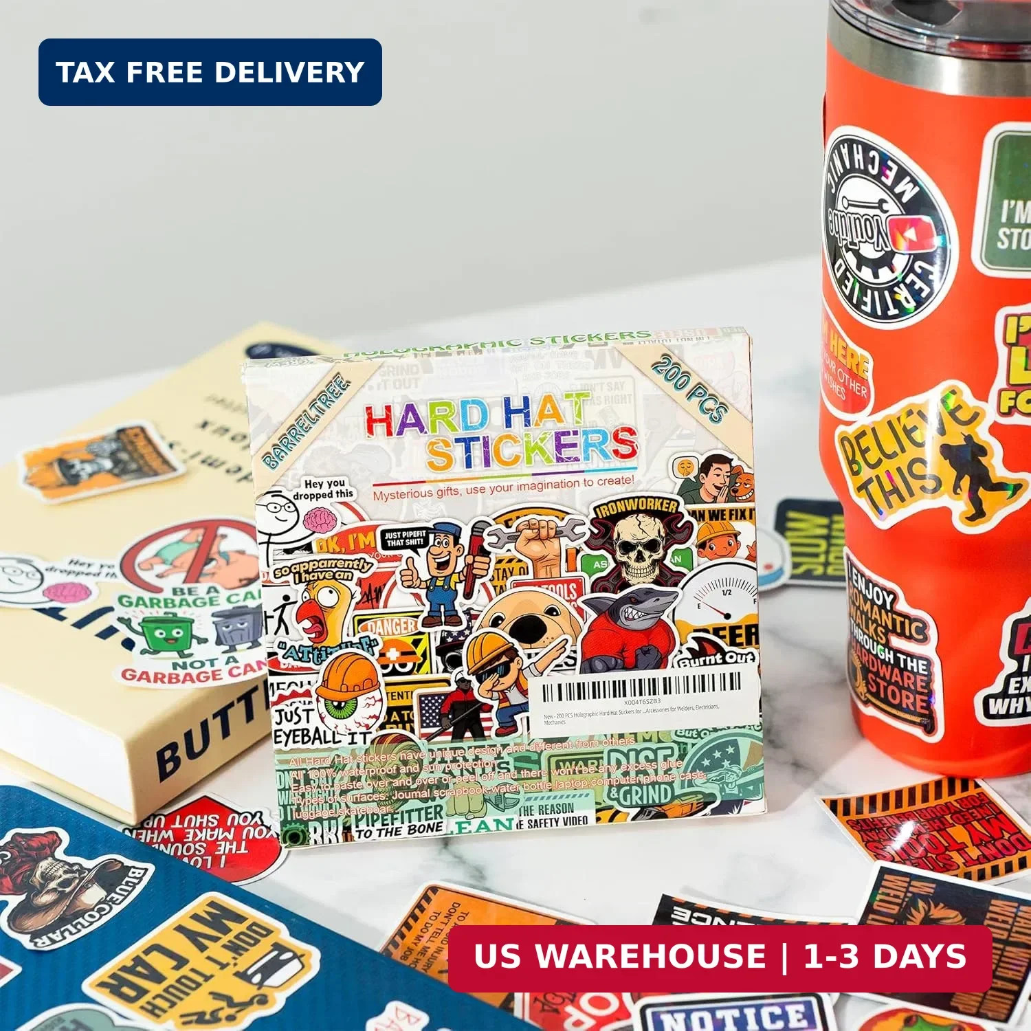 200 PCS Holographic Hard Hat Stickers for Adults – Funny Waterproof Vinyl Decals