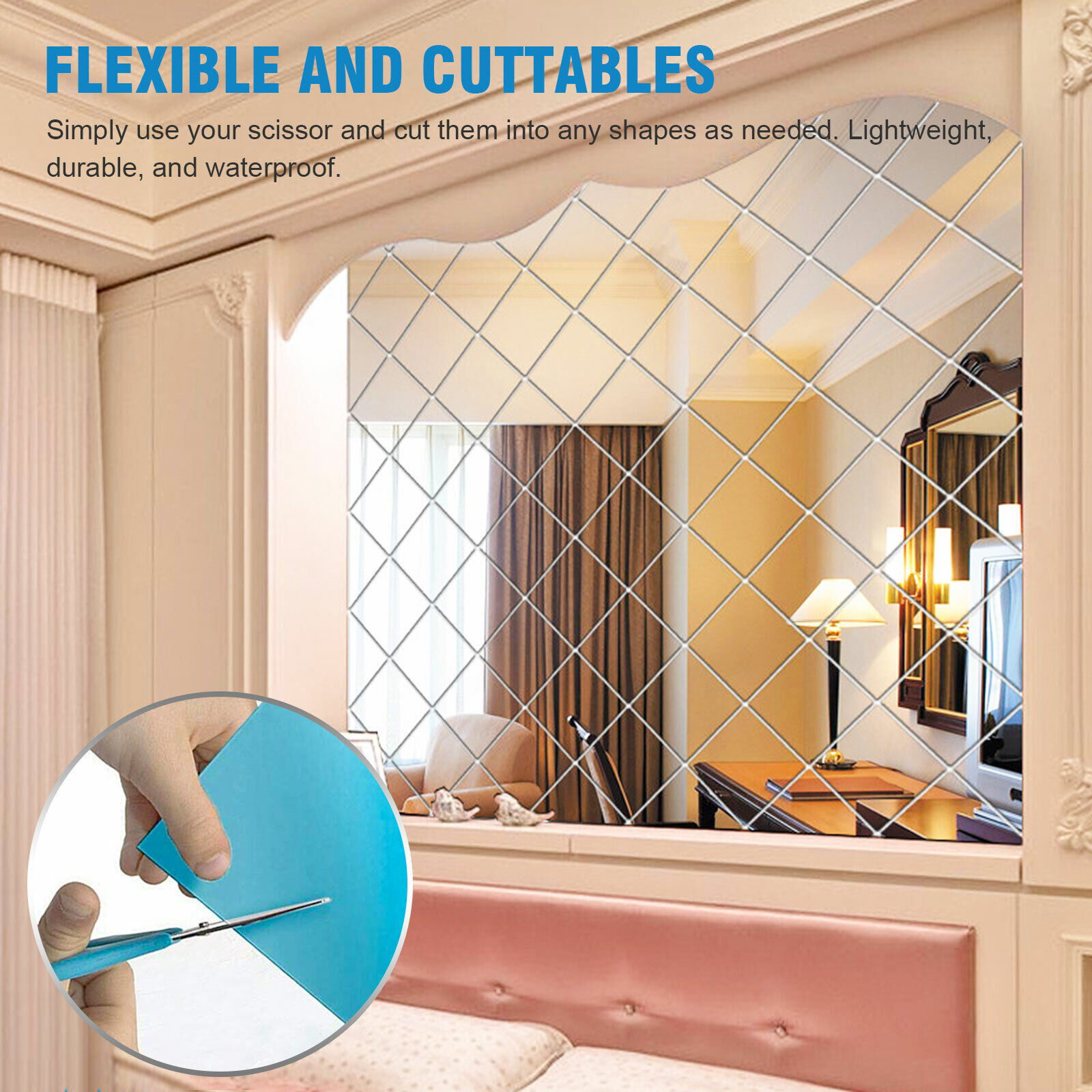 Mirror Reflective Kitchen Wall Stickers Self Adhesive Tile Film Paper Home Decor