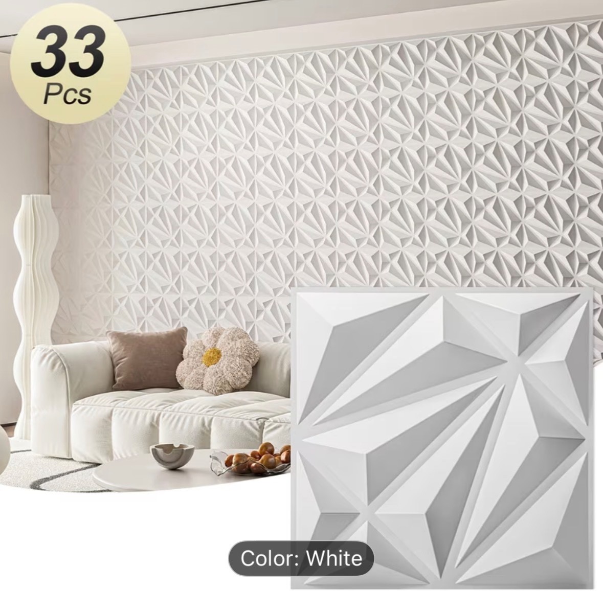 33pcs 3D Wall Panels, 11.8"x11.8", PVC Material, Lightweight & Fire Resistant