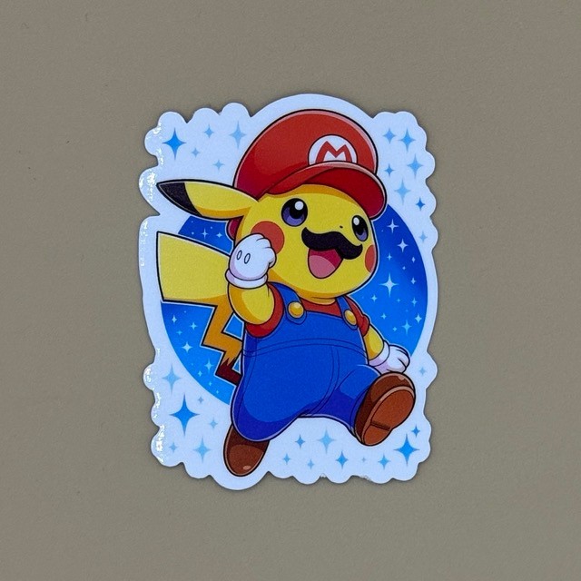 Pikachu Mario Costume Decal – Cute Pokémon x Mario Crossover Anime Car Sticker