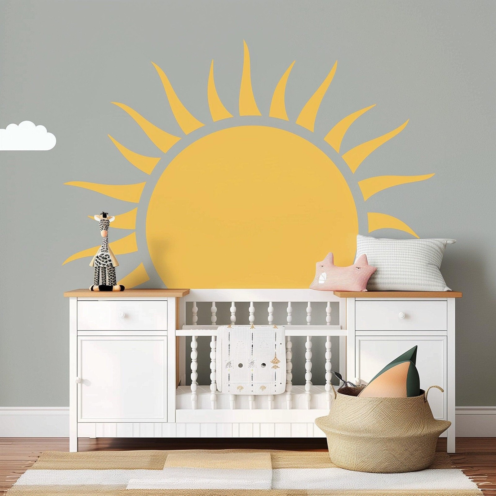 Large Half Sun Wall Decal | Cheerful Nursery Wall Art Sticker