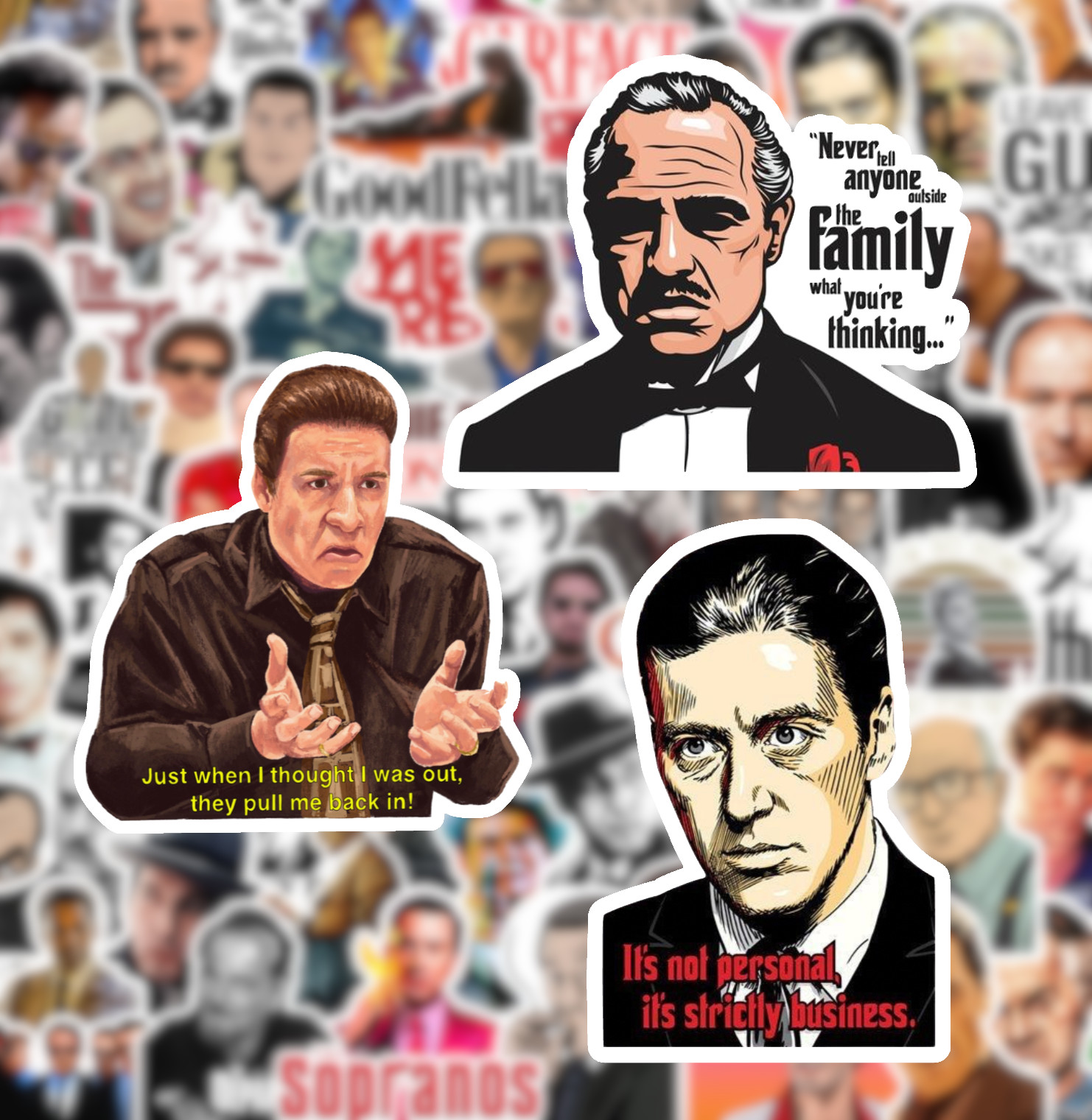 25/50 Gangster Mafia Movie Sticker Pack-Waterproof Vinyl- Goodfellas Scarface