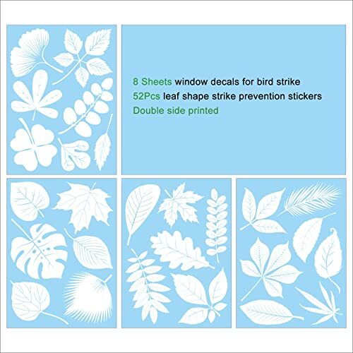 52 Pcs Anti-Collision Window Clings Leaf Shape Stickers Prevent Bird Strikes