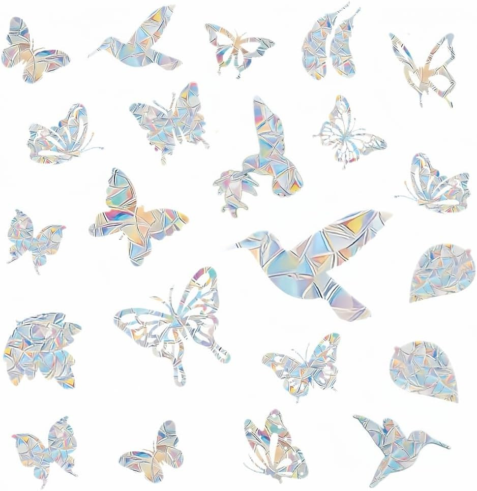 28PCS Rainbow Mushroom and Leaf Window Decals to Prevent Bird Strikes, Anti-Coll