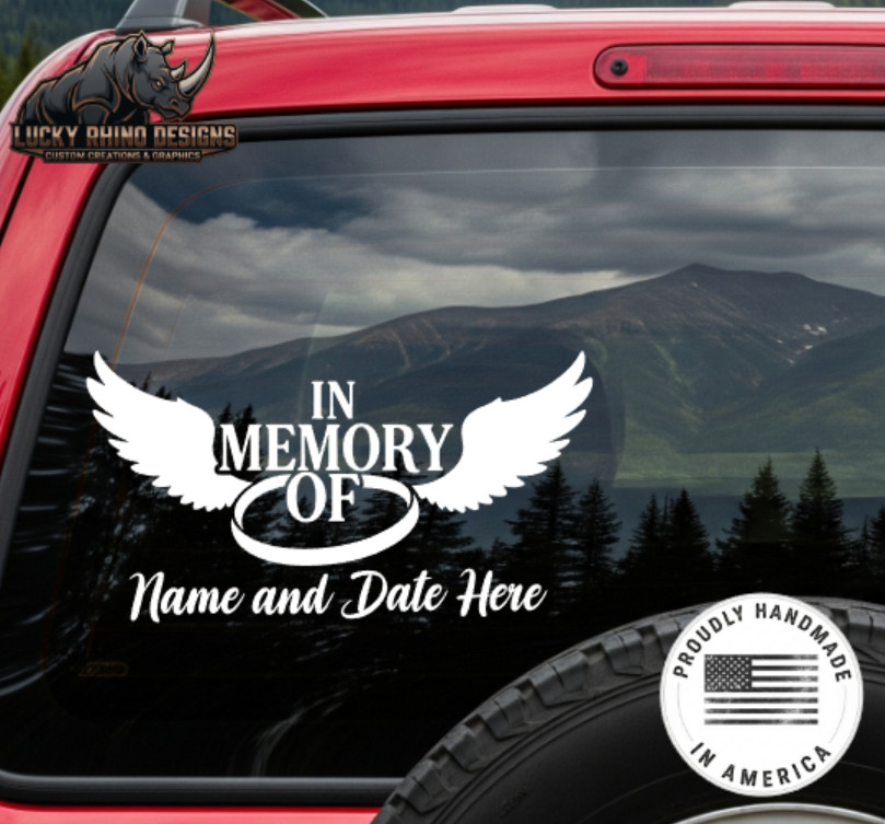 In Memory Of Halo Angel Wings Custom Car Window Vinyl Decal Bumper Sticker