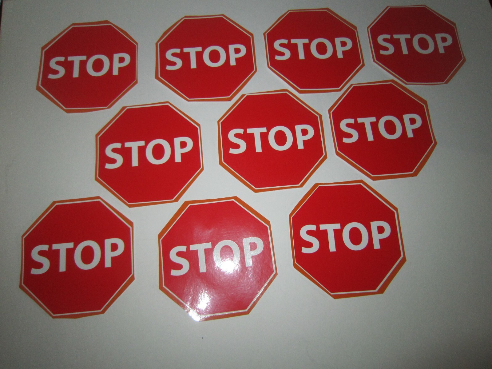 Lot Of 10 Stop Sign Stickers, High Quality Vinyl Decals 3-3/4" Octagon Shape