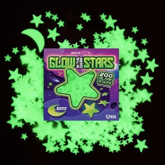 Ultra Bright 200 Pcs Glow in the Dark Star Stickers with Moon – Kids Night Decor