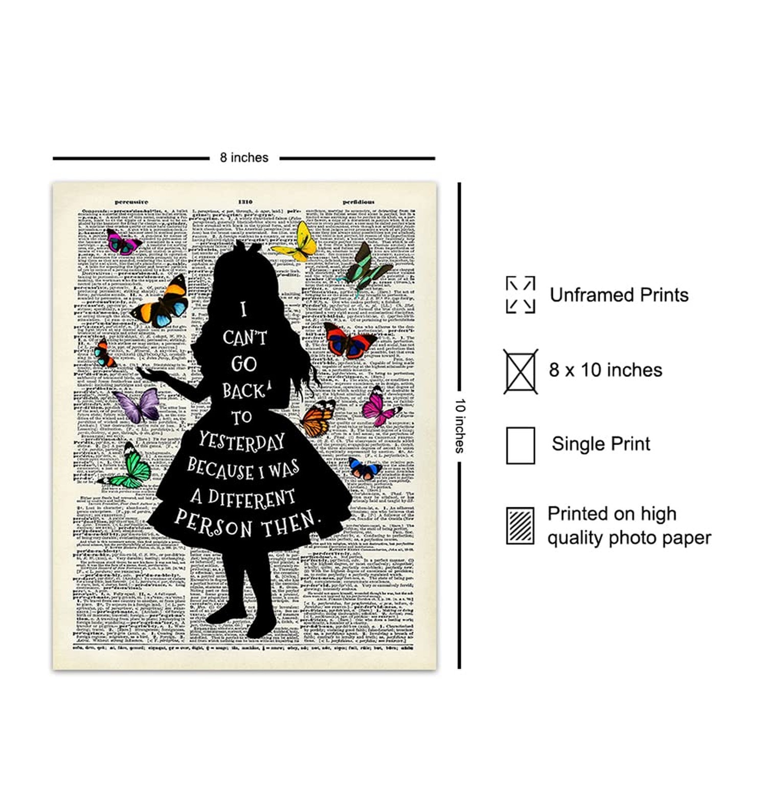 Alice Wonderland Quote Dictionary Art Print – Upcycled Home Decor, Wall Art P…