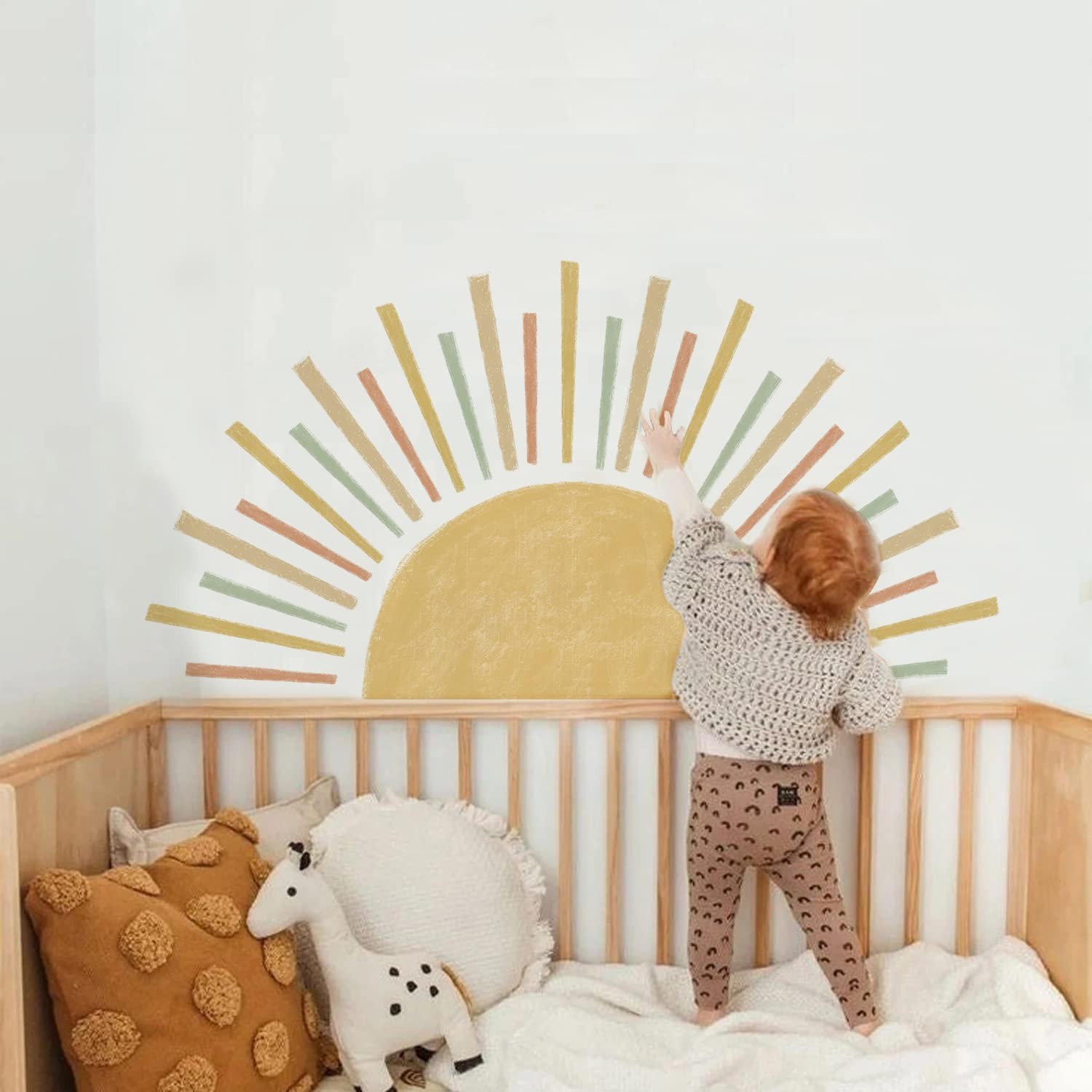 Large Boho Half Sun Wall Decals Peel and Stick, Pastel Sun Decal Sunrise Wall…