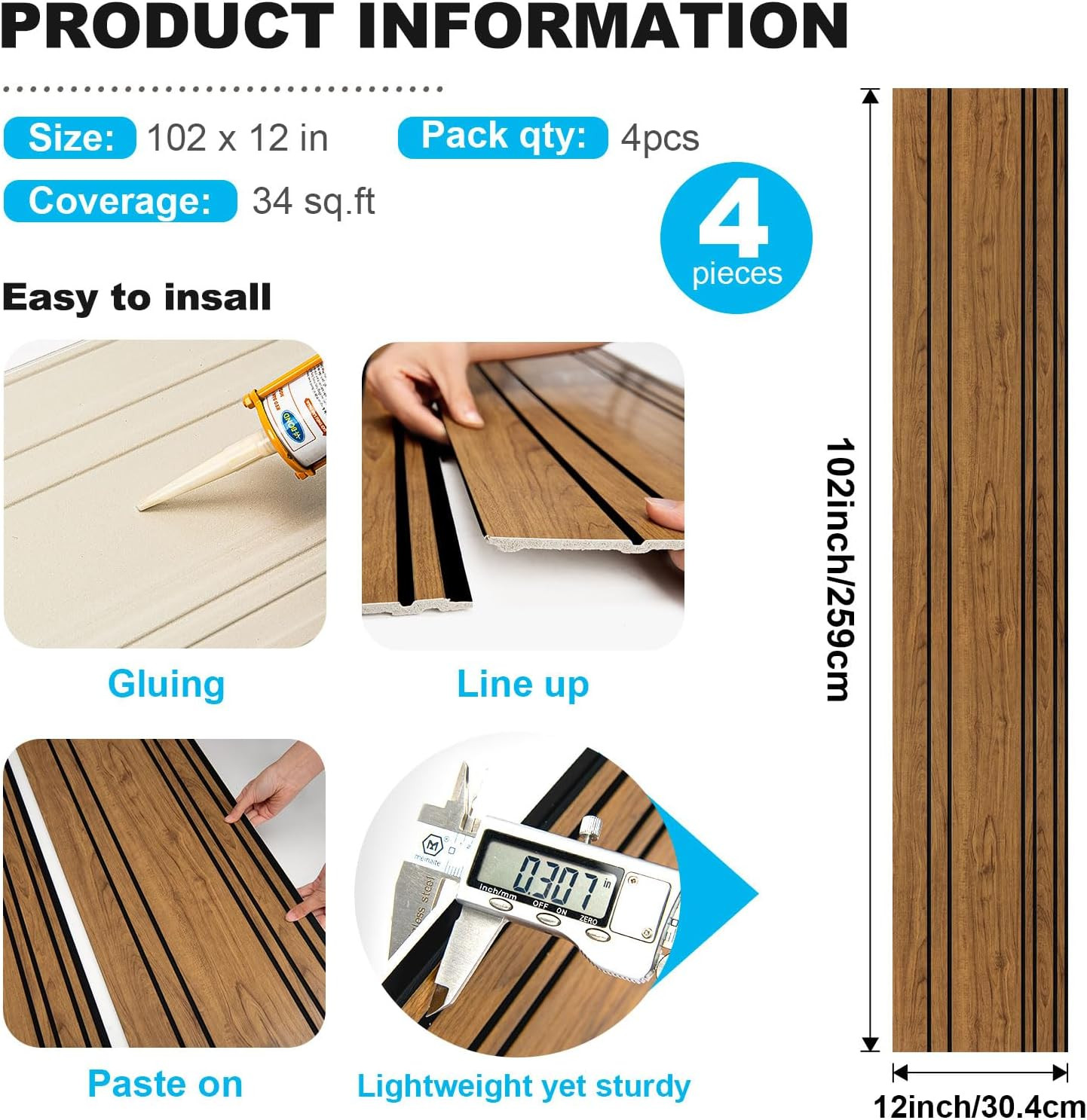 Recycled Wood Grain Wall Panels – 4-Pack Wainscoting for Stylish Decor