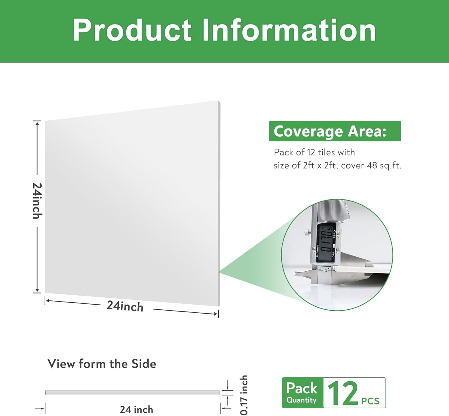 Smooth Drop Ceiling Tiles 2 x2ft, PVC Ceiling Tile 24×24" Waterproof, Fire-Rated