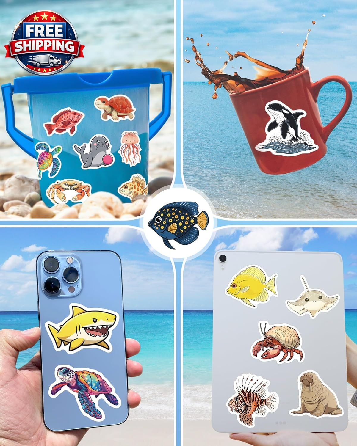 100 Pcs Ocean Stickers for Kids Teens Adults, under the Sea Animal Fish Turtle S
