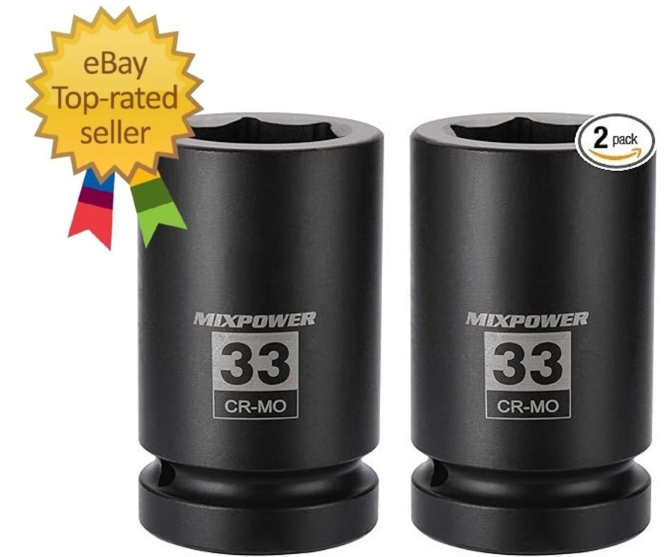 2 Pieces 1 Inch Drive Deep Impact Socket, CR-MO, 33mm, 33mm-2pcs set