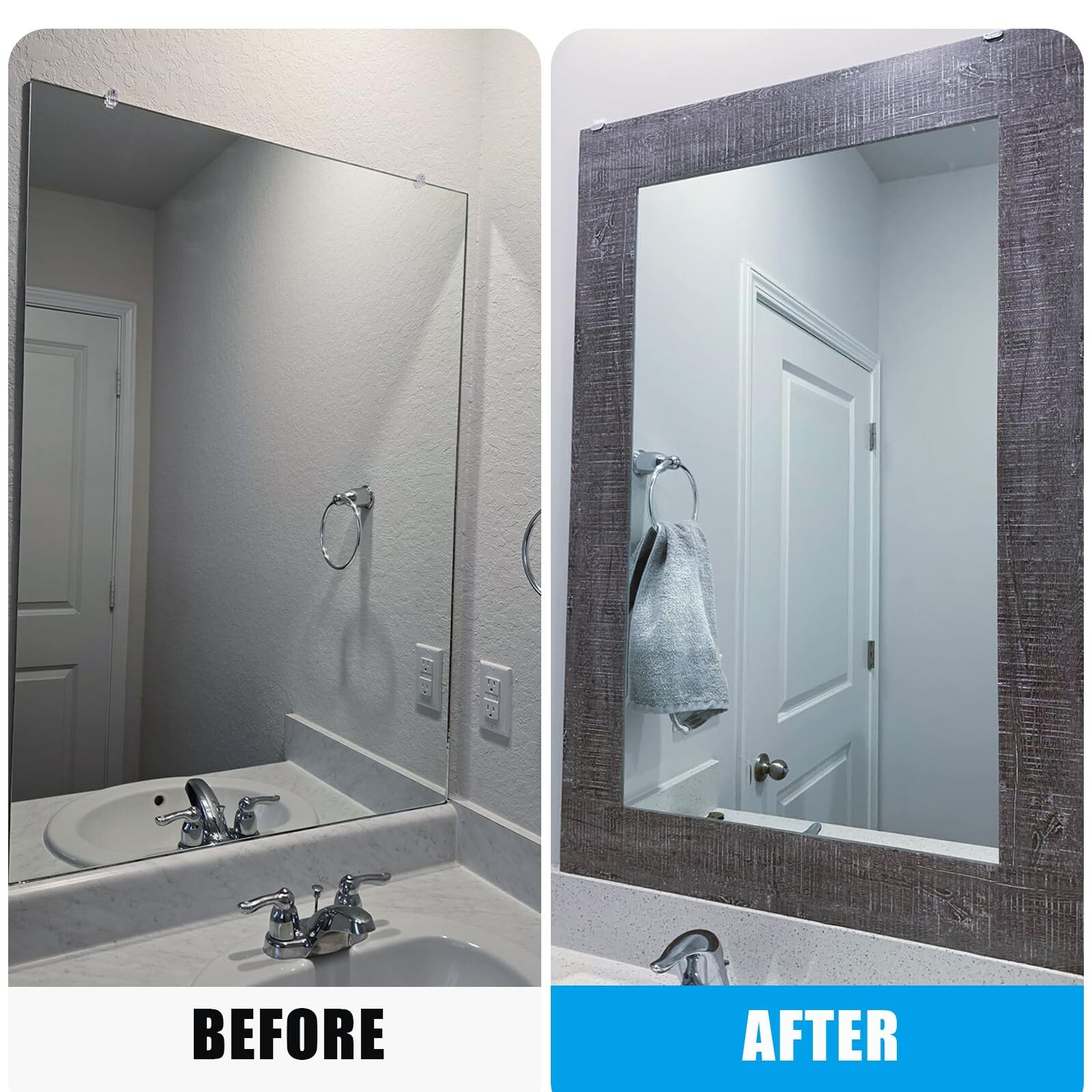 11 Yard Grey Wood Grain Wallpaper Bathroom Mirror Frame Sticker, Various Room…