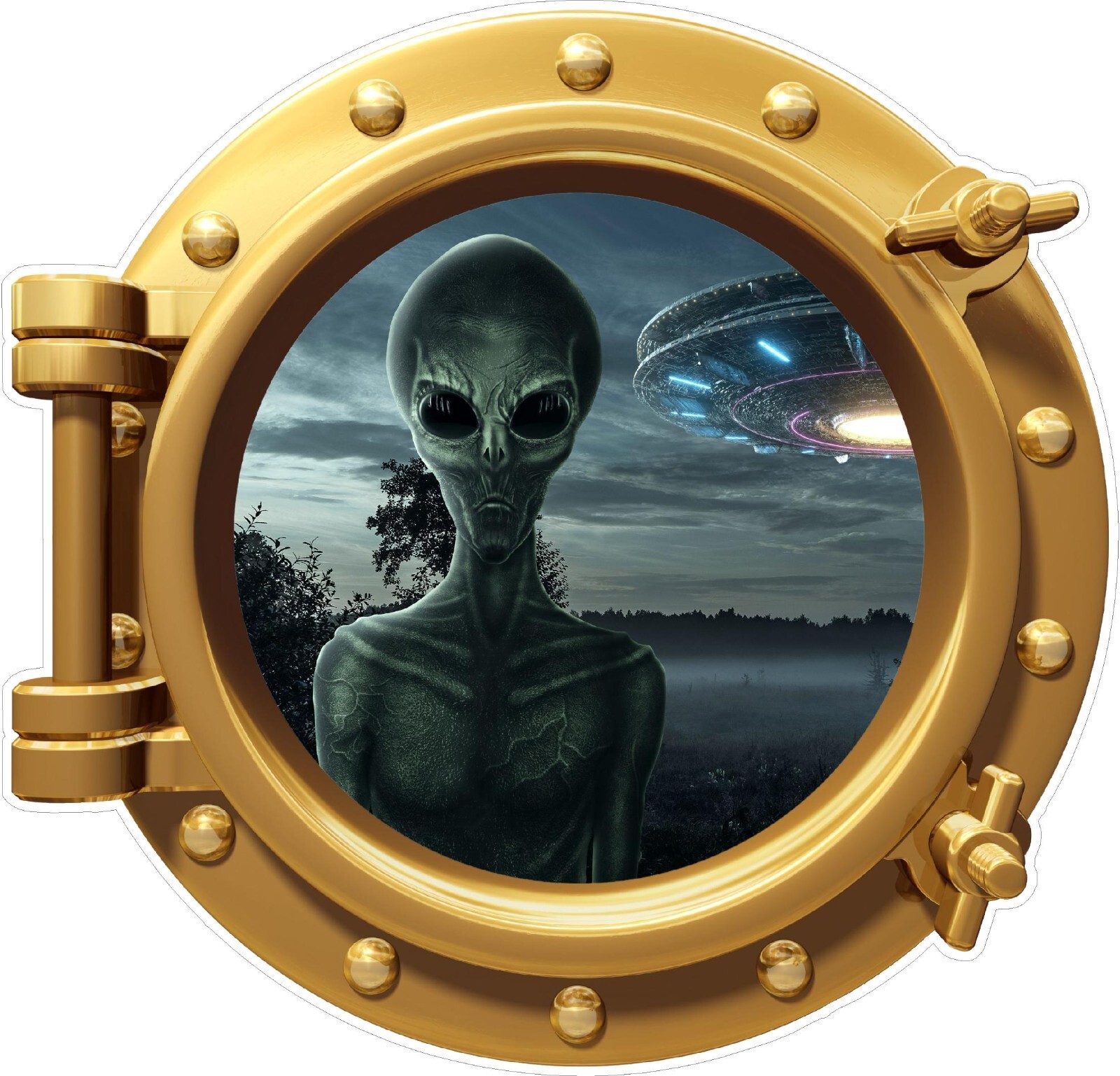 Alien Landing Area 51 Porthole Wall Sticker Eerie Scary Design High Quality