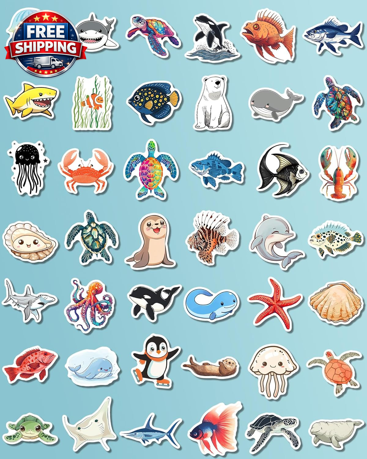 100 Pcs Ocean Stickers for Kids Teens Adults, under the Sea Animal Fish Turtle S