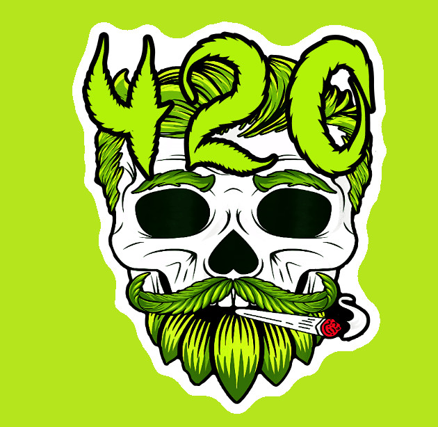 420 Stoner Mustache Skull Vinyl Sticker Marijuana Weatherproof Laptop Weed