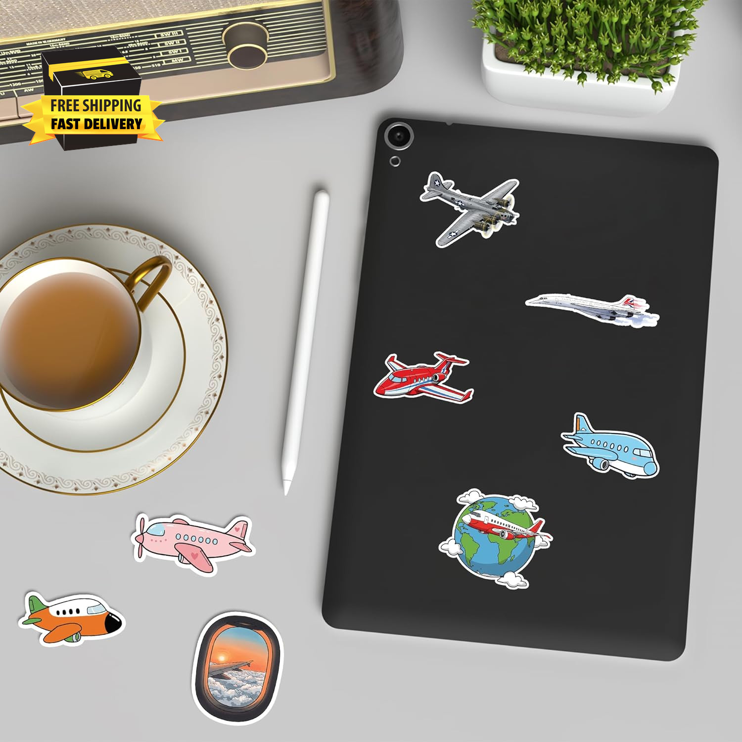 50 Pcs Airplane Vinyl Sticker Waterproof PVC Plane Decals Aircraft Stickers for