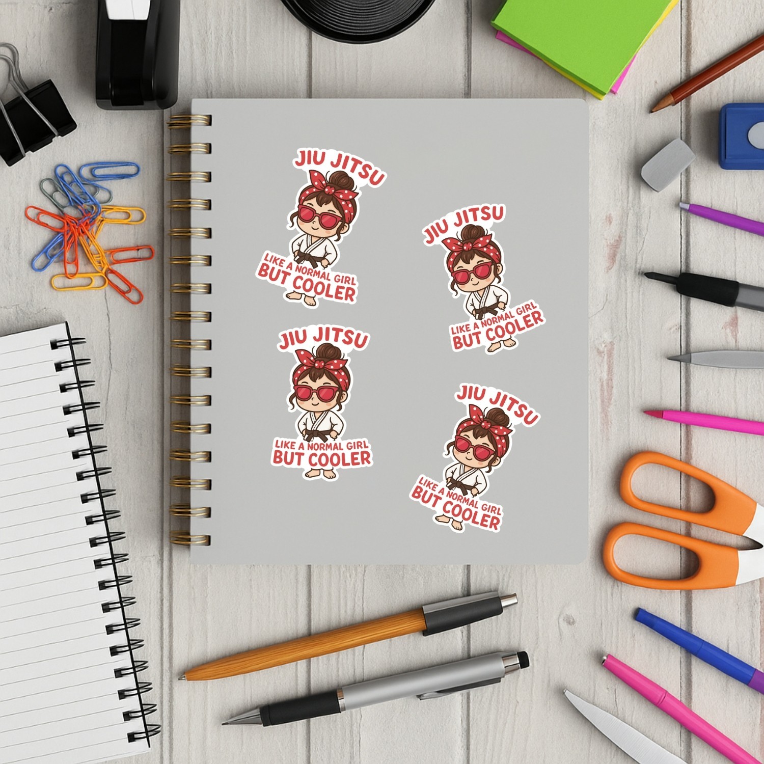 4PCS “Jiu Jitsu Girl Like a Normal Girl But Cooler” Chibi Kawaii Style Stickers