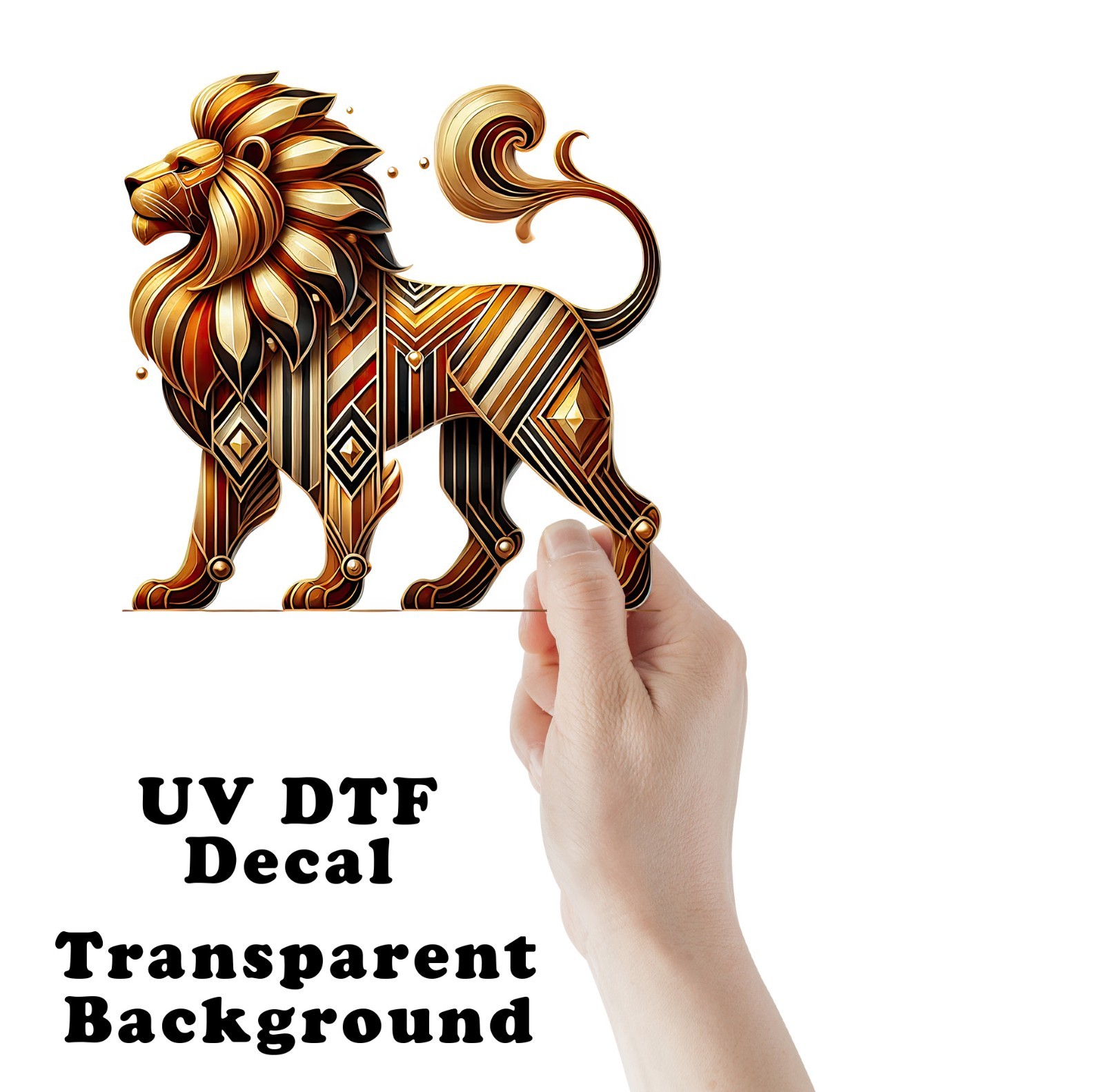 Art Deco Lion UV DTF Transparent Sticker / Decal
