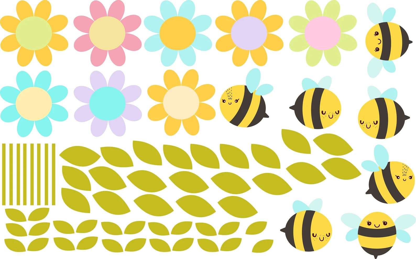 Flower wall decals Decor Cute Bee Tulip Floral Home decor Nursery Kawaii LF025