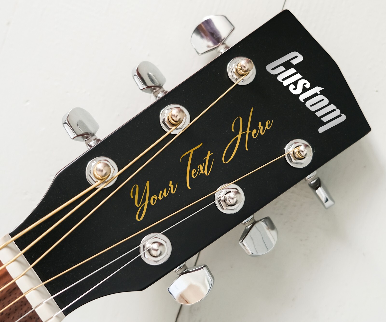 Custom Guitar Headstock Vintage Style Sticker Decals Silver Chrome & Satin Gold