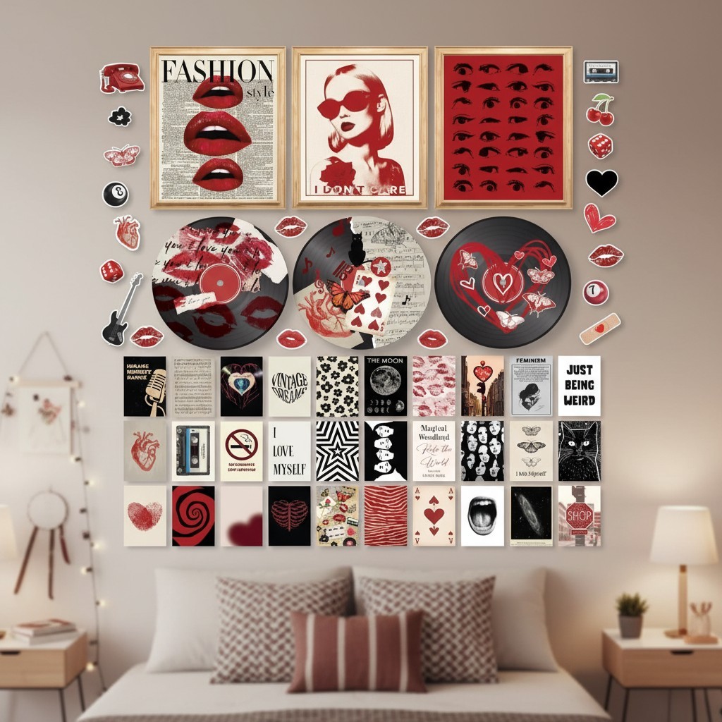 Downtown Girl Posters Red Aesthetic Wall Decor Y2K Room Prints Teen Girls
