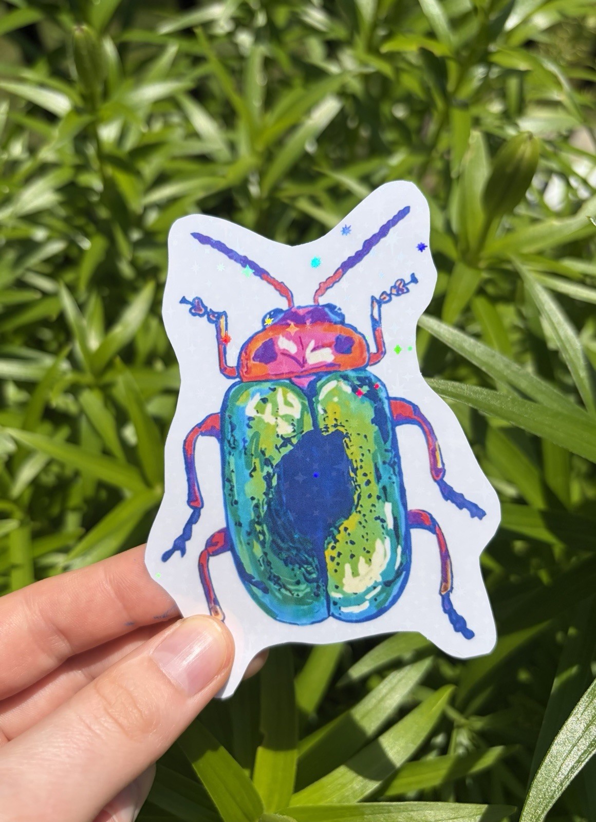 Colorful Beetle Waterproof Sticker: Aesthetic Insect Art Decal