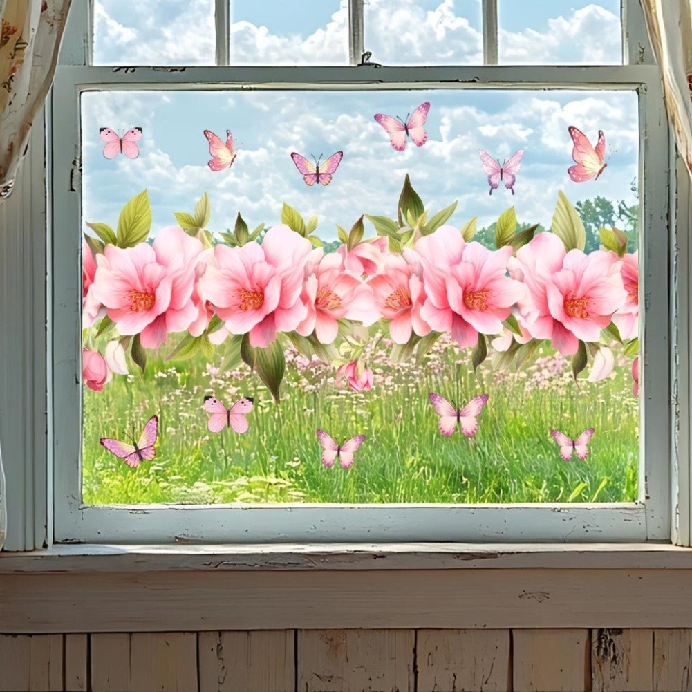 Static Cling Decal Flower Butterfly Design 23.6 x 11.8 in for Windows Mirrors