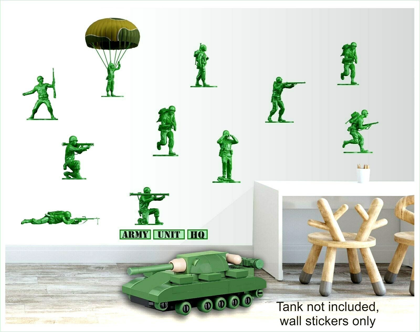 12 Green Army Men – Boys /girls Room Wall / Car Stickers Large – Cut to shape