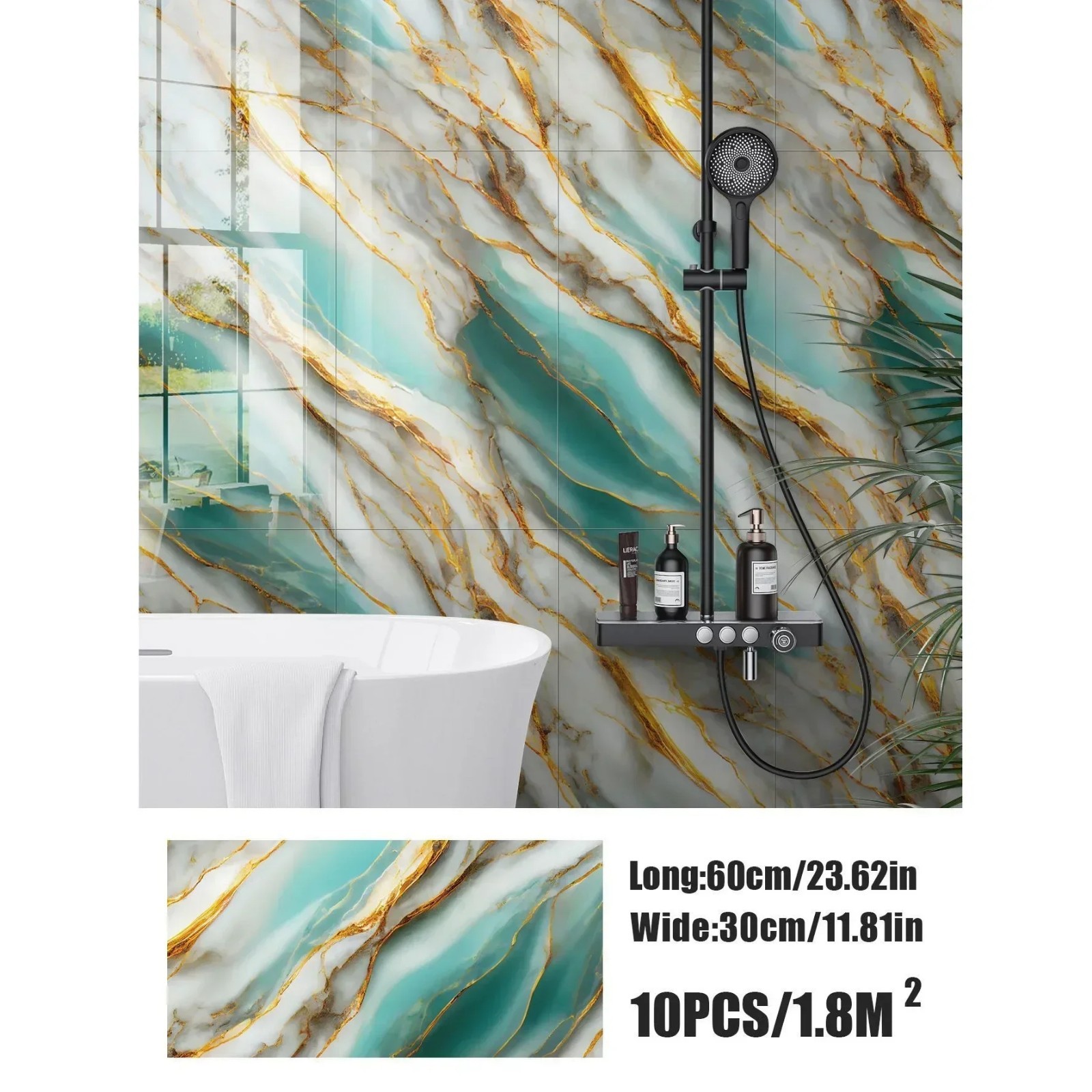 3D Marble Tile Wall Sticker Waterproof Self Adhesive Renovation Decor Film