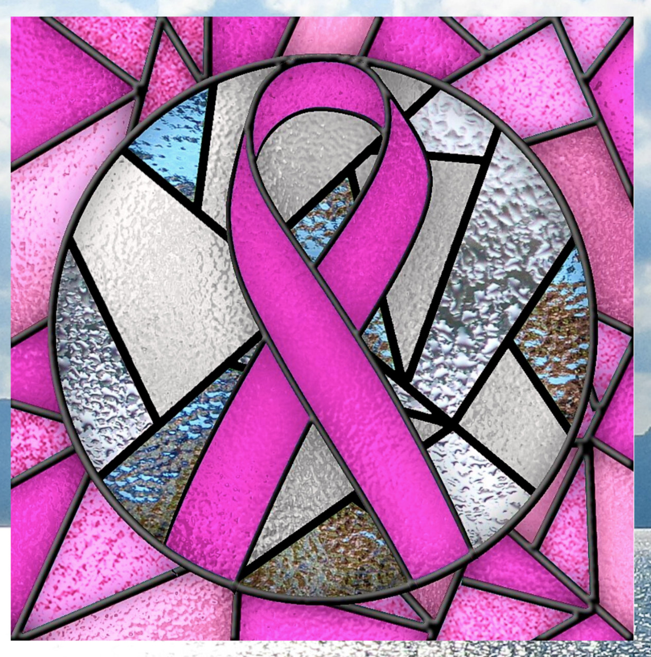 Breast Cancer Awareness Ribbon Faux Stained-Glass WINDOW CLING Size 8" Vinyl