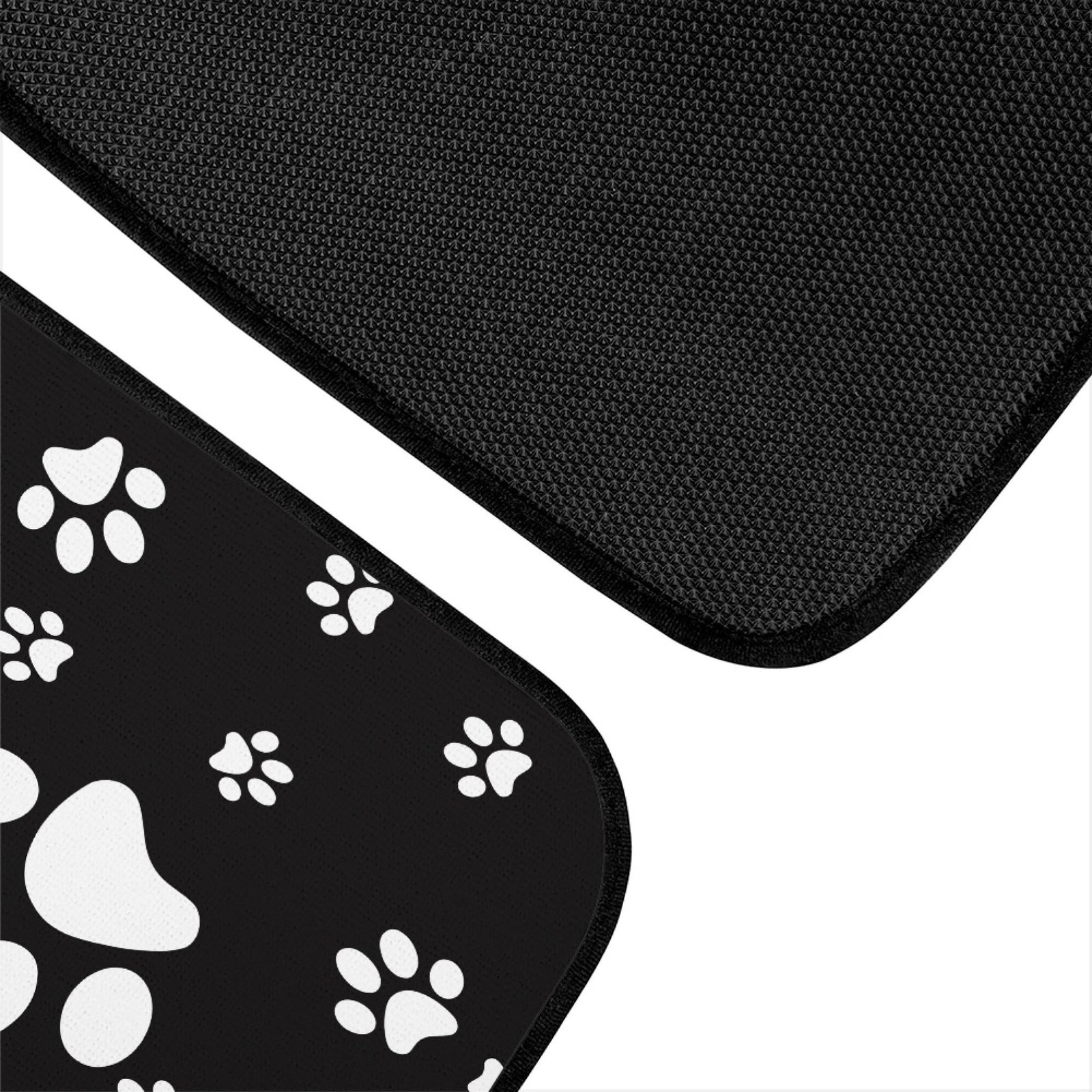 Paw Print Car Mats Set of 4 Abstract Dog Footprints White Paws on Black Backg…