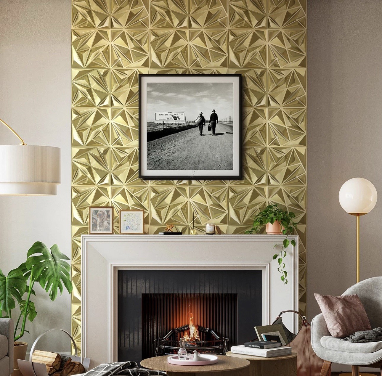 Champaign Gold 3D Diamond Wall Panels – 33 Pack, 12"x12" Decor
