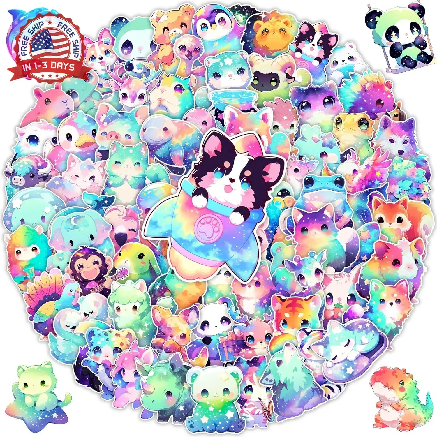 100 Pcs Cute Rainbow Animal Stickers Pack for Kids Girls Teens, Kawaii Waterproo