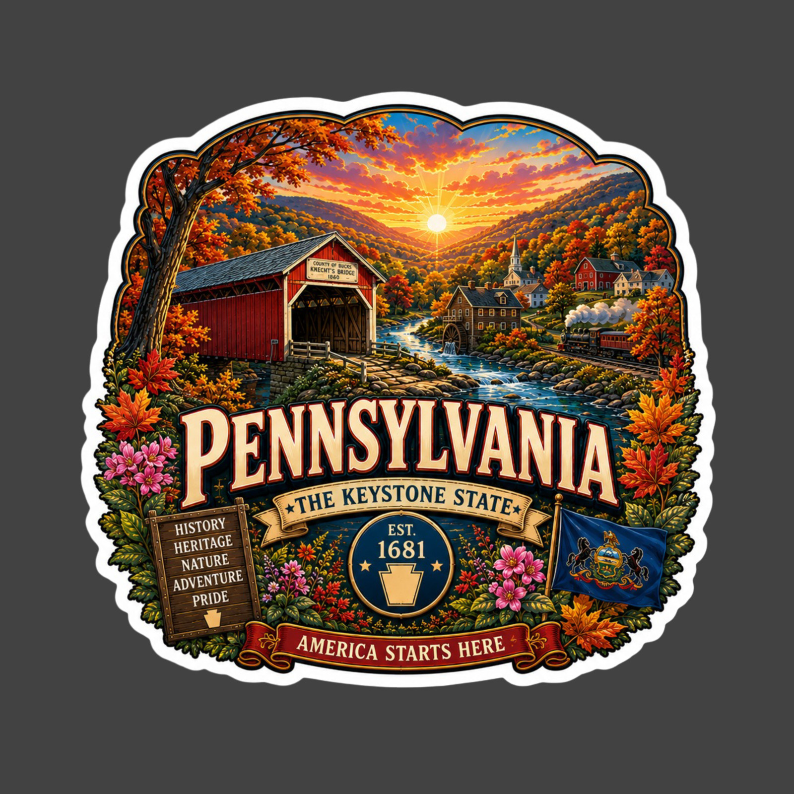 Pennsylvania Sticker Vinyl Decal Covered Bridge Amish Country Travel Souvenir